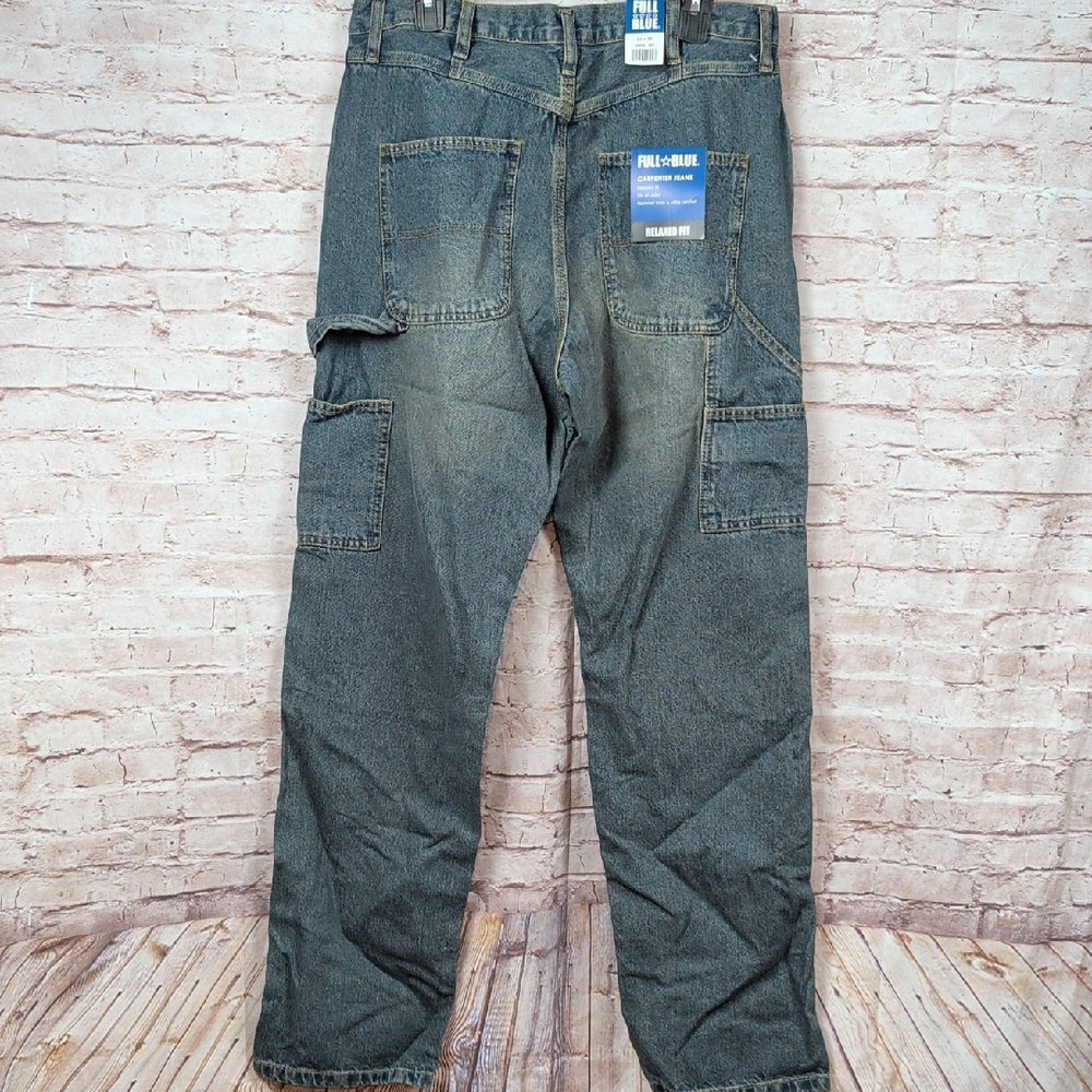 Full Blue Cargo Relaxed Jeans 34 X 34 New Nwt